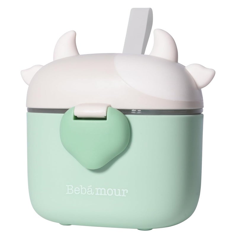 Bebamour Baby Formula Dispenser On The Go, Formula Container to Go, Formula Holder for Travel, Candy Fruit Snack Storage Container with Scoop and Leveller (Light Green Cow) - Image 4